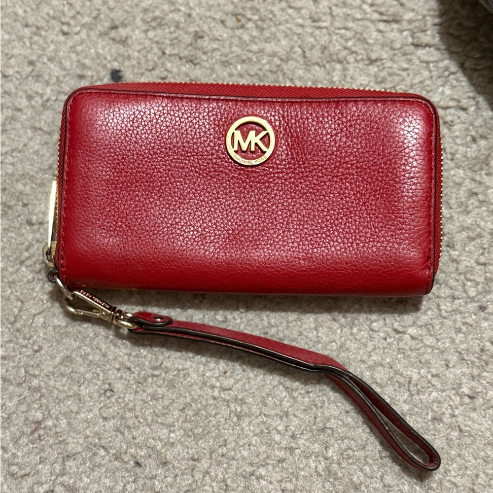 Michael Kors Cherry Red Wristlet with Gold Accent